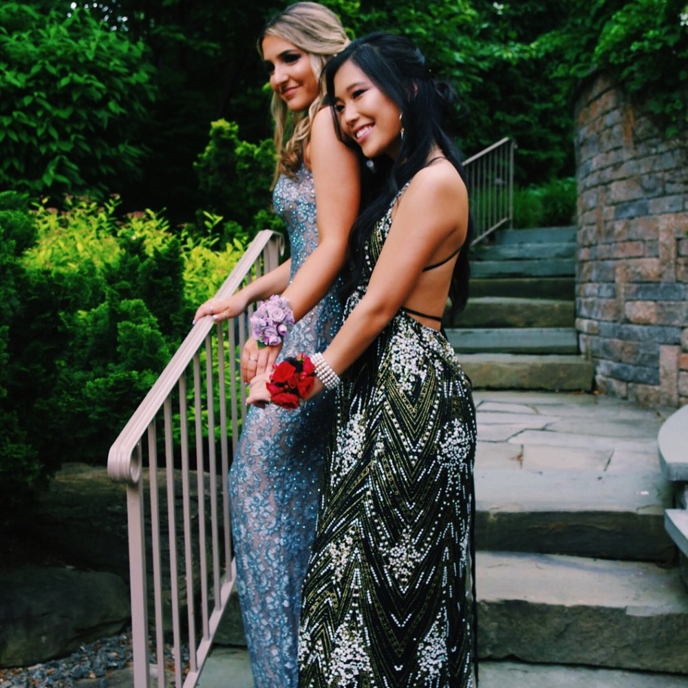 Black Prom Dress w/ White and Gold